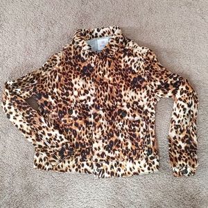 Lularoe Kenny Leopard Print Jacket Cotton Denim Brown Black Tan Size Small